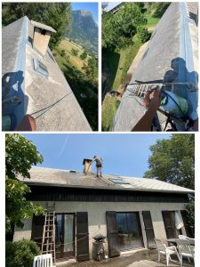 Traitement fongicide et nettoyage de la toiture de cette maison sur Châteauroux-les-alpes